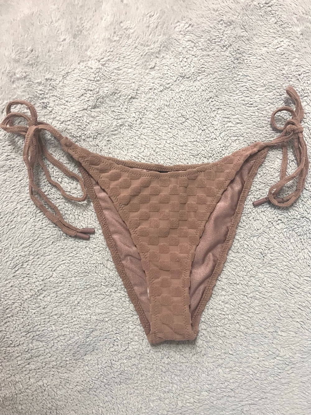 TRIANGL Vinca Mauve Checkered Terry Cloth Triangle String Bikini Bottom Size L - Picture 2 of 9